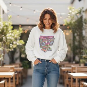 Retro Radio Upcycled Sweatshirt, Medium